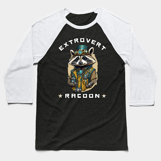 Extrovert Raccoon Streetwear Style Urban Chic Illustration Baseball T-Shirt by DTG Pro